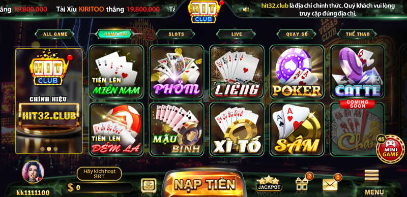 Các tựa game đánh bài Online tại Hit Club