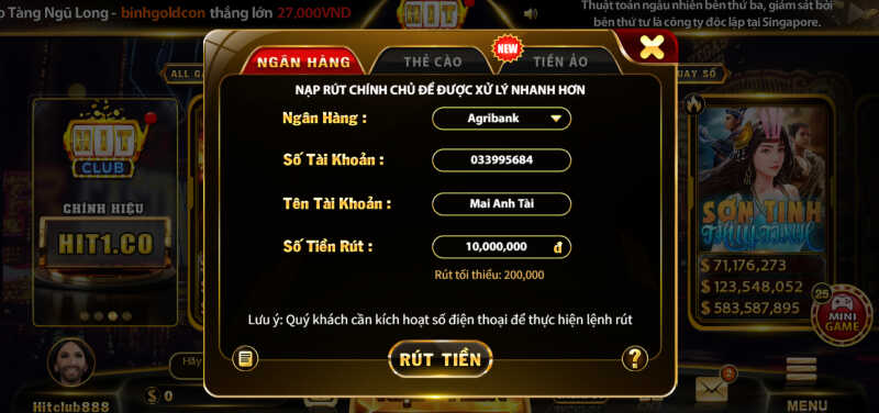 Những tính năng tại cổng game Hit club